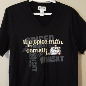 Wiser's Spiced Whisky Black T Shirt V Neck Size Medium The Spice Man Cometh